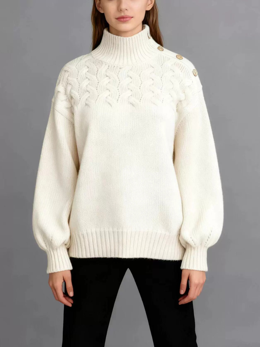 ZARA Off White Cable Knit Turtleneck Sweater Soft Vintage Winter Warm Cozy